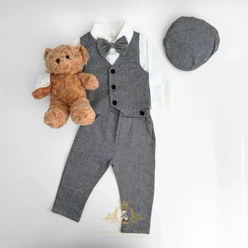 NWT Handsome Boys Oxford Button Down Dress Shirt Pants Matching Set Grey 18-24M